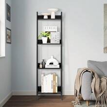 4-Tier Corner Ladder Bookshelf Space-Saving Display Storage Rack With Metal Frame For Living Room Bedroom Or Home Office Black Industrial Design - DSVJLADR4S - View 3