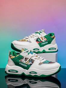 White And Green Men's Casual Sneakers New Fashionable Sports Shoes For Men Comfortable, Lightweight And Versatile Graffiti Colors - Green - View 1