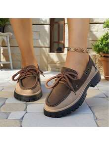 Mocasines casuales para mujer, estilo bohemio gótico, suela blanda deslizante, livianos y cómodos zapatos casuales, cordones de estilo clásico de punta redonda, elegantes, uso interior y exterior, adecuados para todas las estaciones - Café integral - Ver 15