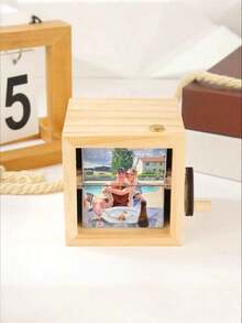 Customized 3D Rotating Photo Frame, Wooden Flip Picture Frame Holds 8/16 Photos, Decorative Gift For Anniversary, Birthday, Couples, Family, Unique And Interesting Present (Light Brown), Suitable For Valentine's Day, Christmas, Easter, Mother's Day, Father's Day, St. Patrick's Day, Independence Day, Bastille Day, Thanksgiving, Halloween, Friends, Family, Couples, Boyfriend, Girlfriend, Birthday, Desktop Decor, Commemorative Handcrafted Item - Multicolor - View 3