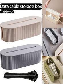 1 Set Cable Management Box With 20pcs Zip Ties, Data Cable Organizer Box, Self-Locking Plastic Zip Ties, Nylon Zip Ties With Waterproof Feature, Multi-Functional Ties For Power Outlet, Charger, Adapter Cable Management, Home/Office Cable Concealer Box, Office Decor, Home Decor, Bedroom Decor, Birthday Gift, Party Gift, Thanksgiving Gift - Multicolor - View 2