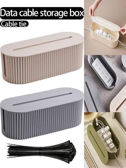 1 Set Cable Management Box With 20pcs Zip Ties, Data Cable Organizer Box, Self-Locking Plastic Zip Ties, Nylon Zip Ties With Waterproof Feature, Multi-Functional Ties For Power Outlet, Charger, Adapter Cable Management, Home/Office Cable Concealer Box, Office Decor, Home Decor, Bedroom Decor, Birthday Gift, Party Gift, Thanksgiving Gift