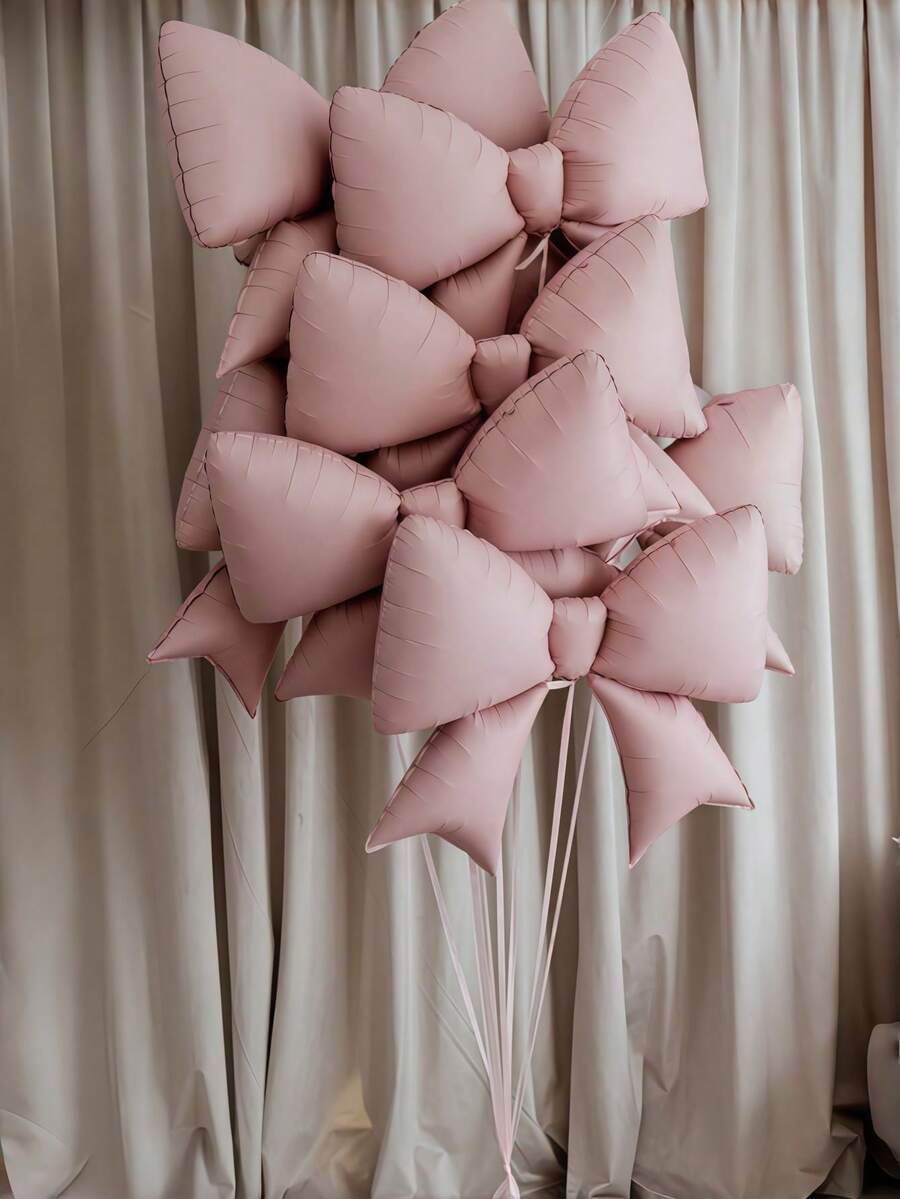 4Pcs Extra Large Frosted Pink Bow Aluminum Foil Balloons, Pink Party Decorative Balloons, Perfect For Various Theme Event Decorations, Back-To-School Activities, Weddings, Birthdays, Garden Parties, Graduation Season, Anniversary Celebrations, Photo Background Balloons, Music And Art Event Decorations - Hồng mờ - Xem 1