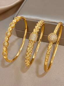 Bộ vòng tay mạ vàng 18K chống phai màu sang trọng thanh lịch đính đá Zirconia kết cấu quyến rũ dành cho nữ, quà tặng cho mẹ, trang sức Giáng sinh, lễ hội, mùa đông, tiệc cưới, tiệc tùng, quà tặng hàng ngày, kỷ niệm, ngày lễ tình nhân, trang sức Boho, quà tặng sinh nhật cho phù dâu - Nhiều màu - Xem 2