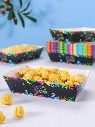 10/24pcs Colorful Glow-In-The-Dark Party Food Boxes, Fries Boxes, Popcorn Boxes, Popcorn Boxes, Birthday Party Decorations And Home Movie Night Snack Boxes, Suitable For Lunch Box, Bakery Bread, Burger Restaurant