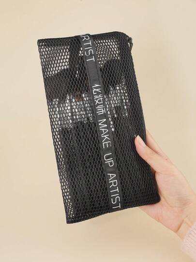 化妆包，化妆品包，小型旅行套装收纳袋，透明便携式洗漱包套装，女士女孩适用（黑色）