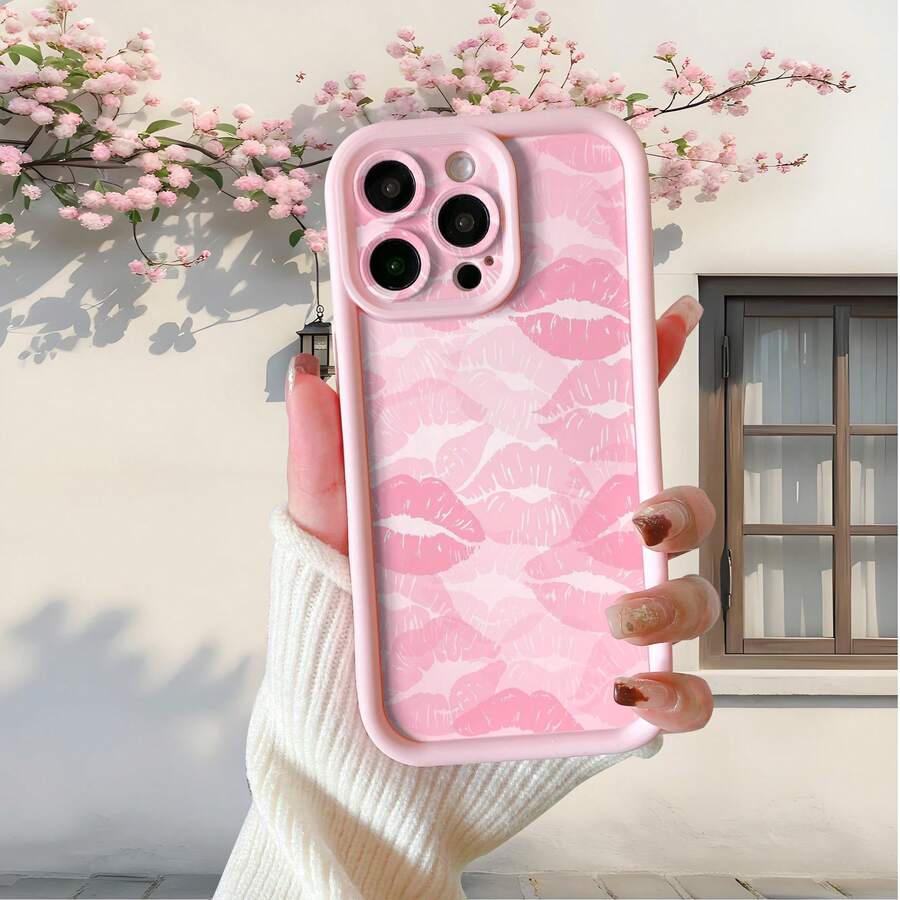 粉色唇印唇元素时尚防震保护手机壳 1个装，兼容 17/17 Pro/17 Pro Max/17 Air/16/11/16 Pro/16 Plus/16 Pro Max/16e/15 Pro Max/13/14/12/11/7G/8P，Galaxy S25/S25 Plus/S25 Ultra/A05/A05S/A06/A07/A16/A17，时尚之选，春季生日礼物手机壳 - 粉色 - 查看 1