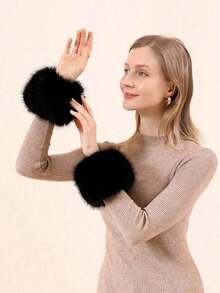1 Pair Of Short Wrist Accessories Winter Wrist Accessories Warm Fleece Wrist Accessories Suitable For Women And Girls To Wear Expressing Affection - 彩色 - 查看 7