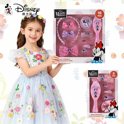  Disney Minnie Mouse Kids Hair Accessories Gift Set, DIY Hair Decorations, Hair Clips, Hair Ties, Jewelry Box, Girls' Holiday Gift