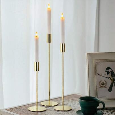 3/6pcs Candle Holders, Metal Tapered Candle Holders, Vintage Decorative Centerpiece Candlestick For Fireplace, Wedding, Party, Housewarming Gifts, Modern Candlestick Set For Table Kitchen Home Decor, High-End Restaurants Supplies, Wedding Decor