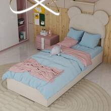 Modern And Minimalist Upholstered Bed With Soft Cartoon Design Headboard, 90x200 Cm, Beige, Multifunctional Bedroom Furniture, High Storage Base With Gas Lift System, Mattress Not Included. - Beige + Fabric + Metal + Memory Foam - View 12