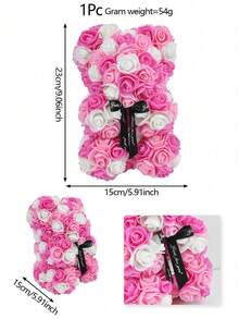 1 Urso de Rosas Artificiais - Presente para o Dia dos Namorados, Urso de Pelúcia com Rosas - Presente Romântico e Fofo para Aniversário, Dia das Mães - Vários Estilos e Cores (Sem Caixa de Presente) - Urso de Dia dos Namorados Multicolorido - Ver 4