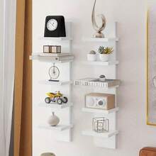 Black Plastic Wall Mounted Floating Shelf System, Elegant Curved Design And Smooth Surface - Heavy-Duty Modern Storage Rack With Angled Back Panel, Easy To Assemble, Space Saving Vertical Shelf, Suitable For Living Room, Bedroom, Foyer - Multifunctional Home Decoration - trắng - Xem 1