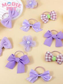10pcs Cute Bow Hair Accessories Set, Pet Cat Dog Hair Clips, Decorative Pet Grooming Hair Accessories, Happy Kitty Puppy - Mauve Purple - View 5
