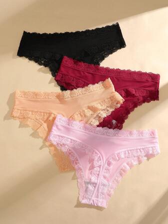 4pcs Comfortable Striped Lace Thongs Sexy Lingerie