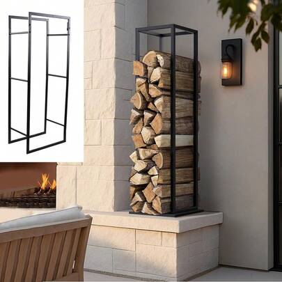 Sturdy Durable Metal Firewood Log Rack | 2 Narrow Sizes For Space Saving | Easy Assembly Firewood Storage Holder For Indoor Fireplace & Outdoor Garden/Shed