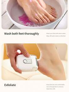 1个可充电电动足部去茧器，一键操作，防滑人体工学手柄，LED电量显示，内置清洁刷，可水洗，在家即可享受沙龙级足部护理，小巧便携，方便旅行携带，轻松去除死皮，必备的自我护理用品，也是节日/生日送给亲朋好友的贴心礼物，几分钟内即可拥有柔软自信的双脚。