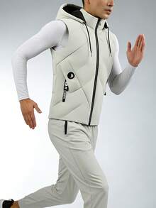 男士连帽加厚羽绒背心外套，加厚保暖户外无袖外套，带可拆卸帽子，冬季保暖，抓绒材质