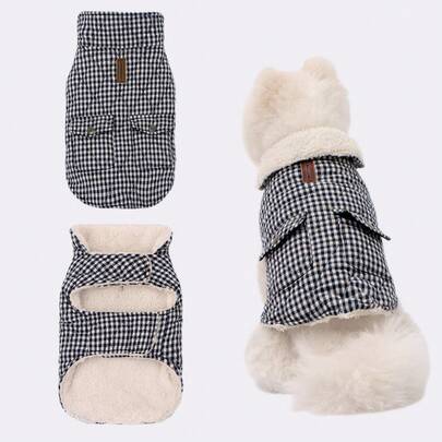 1pc Pet Dog Padded Coat, Autumn/Winter Thick High Collar Jacket, Neck & Chest Hook And Loop Closure For Easy Wear, Suitable For Small/Medium/Large Dogs & Cats, Perfect For Extremely Cold Weather, Great Christmas Gift