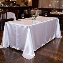 1pc White Satin Tablecloth, Wrinkle & Stain Resistant, Washable - Suitable For Home, Wedding, Party, Cafe, Picnic, Rectangular Shape, Multiple Sizes Available
