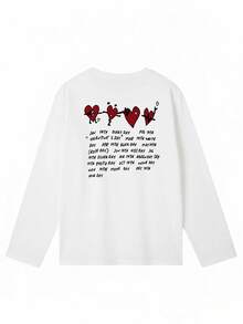 T-Shirt Long Sleeve Autumn Ladies Fashion T-Shirt Office Casual 210g Cotton Character Print Loose Fit Black Y2K Ladies Tops - White - View 3