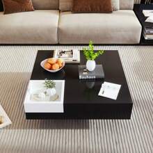 Coffee Table, Highlighted Living Room Table, Side Table With Removable Storage Box, White And Black Block, 72 * 72 * 30 Cm - Black - View 5