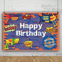 Telón de fondo para fiesta de cumpleaños de niños con dardos y pistolas de agua - Sin baterías requeridas, sin plumas, perfecto para celebraciones temáticas - Multicolor - Ver 34