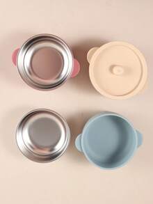 婴儿硅胶吸盘碗带盖，304不锈钢内碗，儿童自主进食餐具 - 彩色 - 查看 6