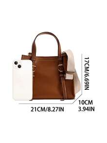 新款秋季女士迷你手提包，休闲斜挎单肩包，深棕色和黄色 - 棕色 - 查看 3