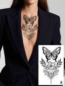 STARTTOOS Black Dynamic Butterfly Tattoo Sticker With Multiple Butterfly Flower Patterns Temporary Fake Tattoo Sticker Suitable For Wrist, Ankle, Shoulder, Neck, Collarbone DIY Daily Party, Festival Gift Waterproof Realistic Body Tattoo Sticker - Multicolor - View 13