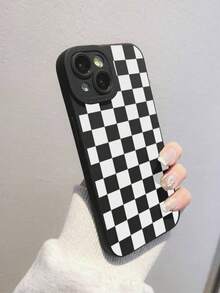 Checkerboard Phone Case, Checkerboard Phone Case, 360 Degree Protection, Lens Protection, Matte TPU Frosted Phone Case Compatible With IPhone & Galaxy, 16, 16 Pro Max, 16 Pro, 16 Plus, Phone Case, Case 17 Pro Max, Covers, Cute Phone Case - Black and White - View 4