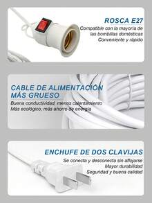 Extensión Eléctrica Socket Switch 5m/3m Portalámpara E27, Rosca para Lámparas Colgantes, Ventanas de Techo,Casquillo de Luz Interior/Industrial de Alta Resistencia con Interruptor, Lámparas de Mesa,Construcción Duradera. - Multicolor - Ver 8