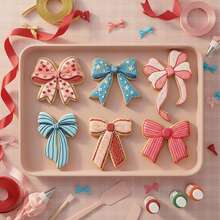 Bộ 1/6 khuôn cắt bánh quy hình nơ dễ thương - Khuôn nướng bánh hình ruy băng đáng yêu, dễ tháo lắp để làm bánh quy, kẹo mềm & đồ trang trí DIY, lý tưởng cho tiệc sinh nhật, làm bánh ngọt & đồ dùng nhà bếp cho những người yêu thích làm bánh ngọt - Hồng - Xem 10