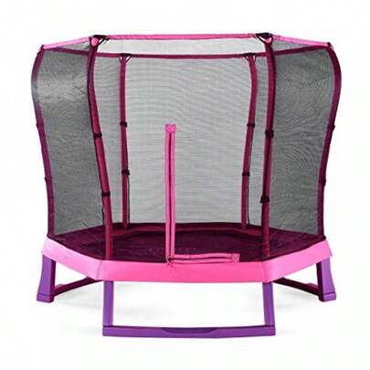 Junior Jumper Trampoline Hexagonal Pink Galvanised Steel Frame 7ft Springsafe Enclosure 220x220x190cm 1 Year Warranty