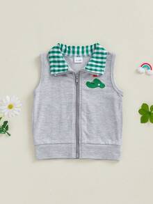 Chaleco para bebé niño y niña, chaqueta con cuello de solapa, bordado con cremallera y temática de golf - Verde - Ver 2