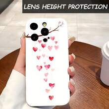 1PC Phone Case,  Heart Branch Watercolor Pattern Print , Stylish Phone Case, Phone Decoration, All-around Lens Protection, Creative Small Gift, Funny Gift for Boys and Girls - ブラック - チェックする 4