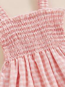 Conjunto de 2 piezas de verano para niñas, mono sin mangas con volantes y tirantes fruncidos con diadema - Rosa - Ver 6