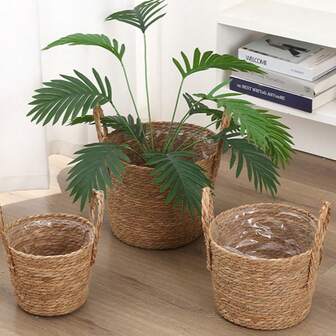 Maceta de ratán tejido nórdico, cesta de flores tejida simple, maceta decorativa para plantas verdes para la sala de estar y el balcón