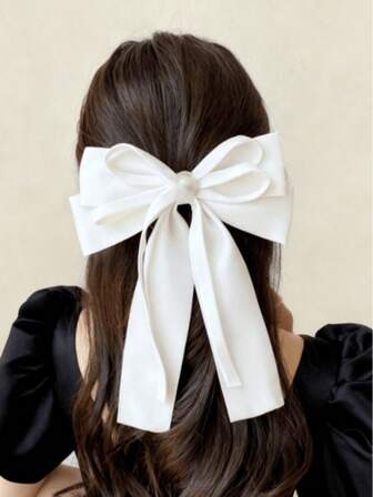 1pc White Velvet Hair Accessories, Long Tail Bow Hair Clip, For Women, Cute Hairband Hair Clip Ponytail Clip Alligator Clip Accessories White Bow Hair Accessories For Women, Claw Clips, Hair Slide, Hair Barrettes