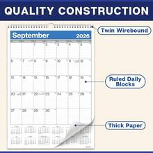 Dunwell 2026 Large Wall Calendar 12x17, Blue, Big Grid 12 X 17 Hanging Monthly Calendar With Large Daily Blocks, Premium Paper, Jan–Dec 2026 - Blue - View 5
