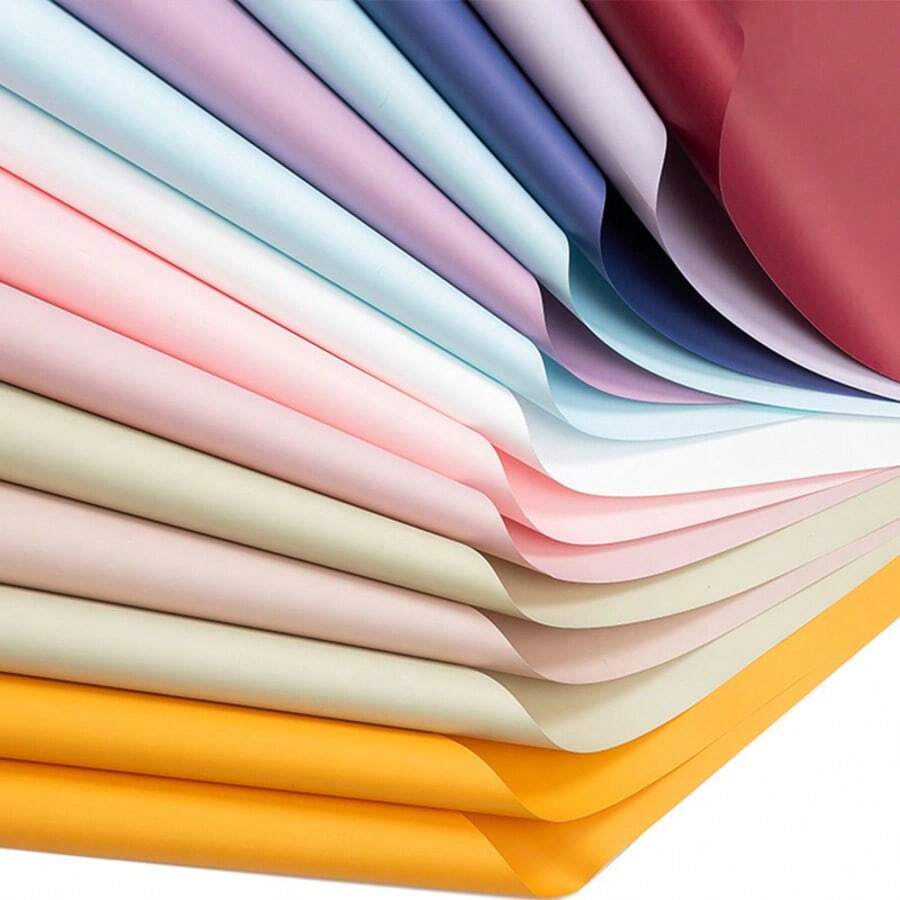20 tờ/gói Giấy gói hoa màu trơn chống thấm nước, Giấy gói hoa hoàn thiện mờ - Hồng - Xem 1