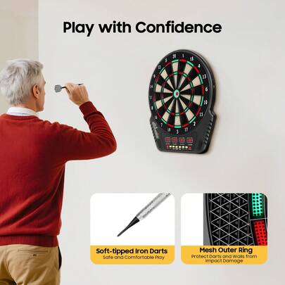 Electronic Dart Board, Digital Electric Dart Boards With 6 Darts, 27 Games And 243 Variants, Automatic Counting, 4 LED Screens, Dual Power Supply
