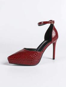 Women's Rhinestone Buckle Party Shoes, Nightclub Style - Red - View 7