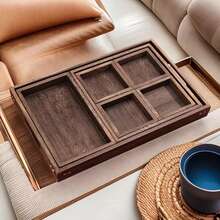 7pcs Rustic Wooden Serving Trays Set, Nesting Food Platters For Breakfast Coffee Table, Stackable Storage - Brown - View 5