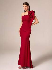 VIPGIRL Elegante e lussuoso abito da sera lungo e morbido di colore rosso, decorato con rose 3D e dettagli in paillettes, per donna - Bordò - Visualizzare 7
