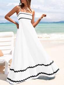 Women's Summer Flowy Maxi Dress Vestidos Casual Sleeveless Strap Ruffle Wedding Guest Graduation Beach Party Travel Vacation Long White Dresses  Easter Dresses For Women - trắng - Xem 1
