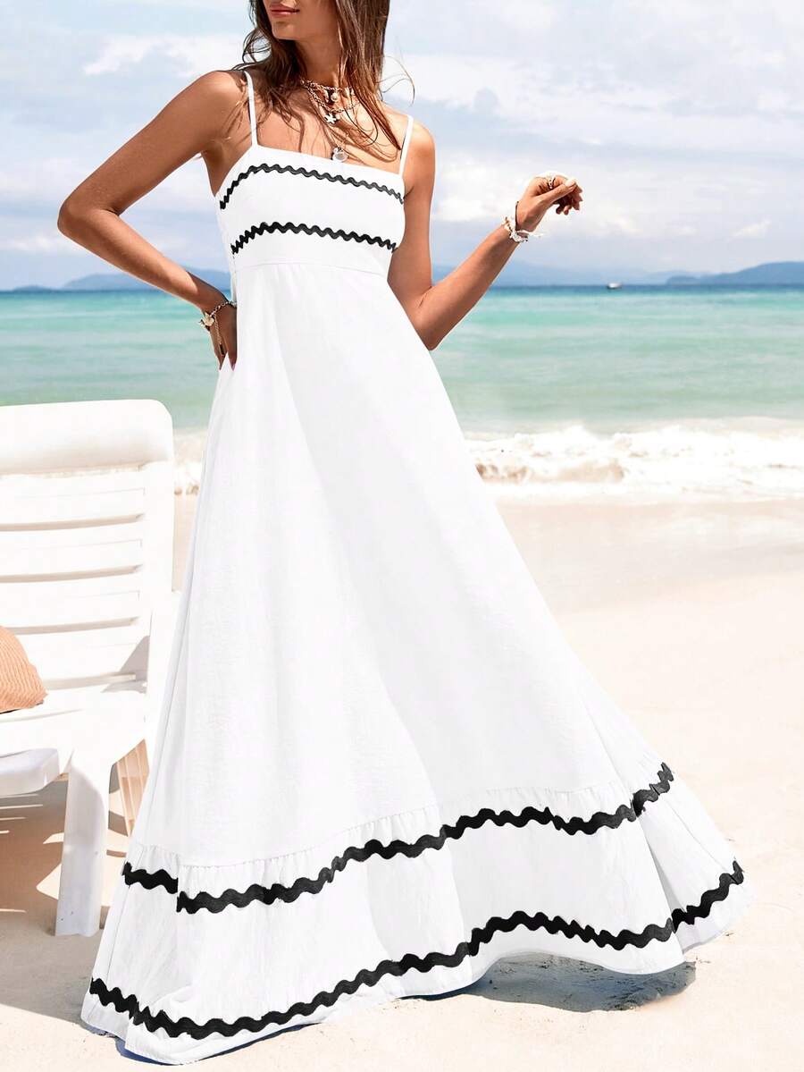 Women's Summer Flowy Maxi Dress Vestidos Casual Sleeveless Strap Ruffle Wedding Guest Graduation Beach Party Travel Vacation Long White Dresses  Easter Dresses For Women - trắng - Xem 1