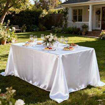 1pc White Satin Square Tablecloth, Suitable For Wedding, Party, Reception And Event Decoration, Wrinkle-Resistant Fabric