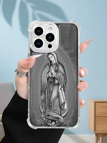 1PC Funda transparente con diseño de la Virgen de Guadalupe estilo religioso y clásico protección contra caídas delgada ideal para personas devotas uso diario diseño espiritual regalo significativo funda transparente resistente a golpes, compatible con Apple Phone17/16/15/14/13/12/11/XS/XR/X/PLUS/PRO/PROMAX agarre cómodo regalo festivo para amigos, novia, novio, familia - transparente - Ver 4