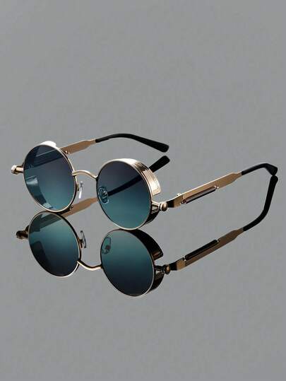Women Full Frame Round Glasses Stylish Men Metal Frame Glasses Spring Decorative Legs Chic Green Glasses Luxury Vintage Steampunk Glasses Suitable For Traveling And Street Snap Wear